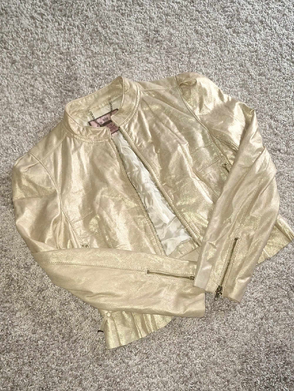 Juicy Couture Metallic Gold Zip-Front Faux Leather Jacket